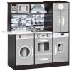 Qaba Brown Wooden Kids Kitchen Playset | Interactive Washing Machine and Water Dispenser