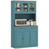 HOMCOM 71" Kitchen Pantry Cabinet with Microwave Stand, Kitchen Hutch with 2 Drawers and Adjustable Shelves, Green