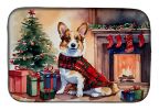 Corgi Cozy Christmas Dish Drying Mat Absorbent Dish Drying Mat Pad for Kitchen Counter Dish Drainer Mat for Countertop, 14 x 21", Multicolor
