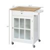 HOMCOM Mobile Kitchen Trolley, White, Elegant Glass Panel Door, Metallic Grip, Towel Holder, Versatile Use