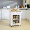 HOMCOM Mobile Kitchen Trolley, White, Elegant Glass Panel Door, Metallic Grip, Towel Holder, Versatile Use