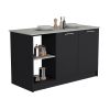 Coral Kitchen Island with Large Countertop, Open Storage Shelves and Double Door Cabinet