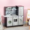 Qaba Brown Wooden Kids Kitchen Playset | Interactive Washing Machine and Water Dispenser