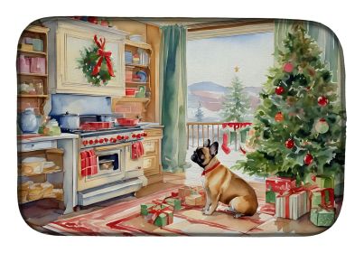 French Bulldog Christmas Cookies Dish Drying Mat Absorbent Dish Drying Mat Pad for Kitchen Counter Dish Drainer Mat for Countertop, 14 x 21" (default: default)