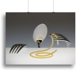 Cutlery Eating Spaghetti Canvas Print or Poster (Type: Standard Framed Canvas Print, size: 12" x 8" / 30cm x 20cm approx)